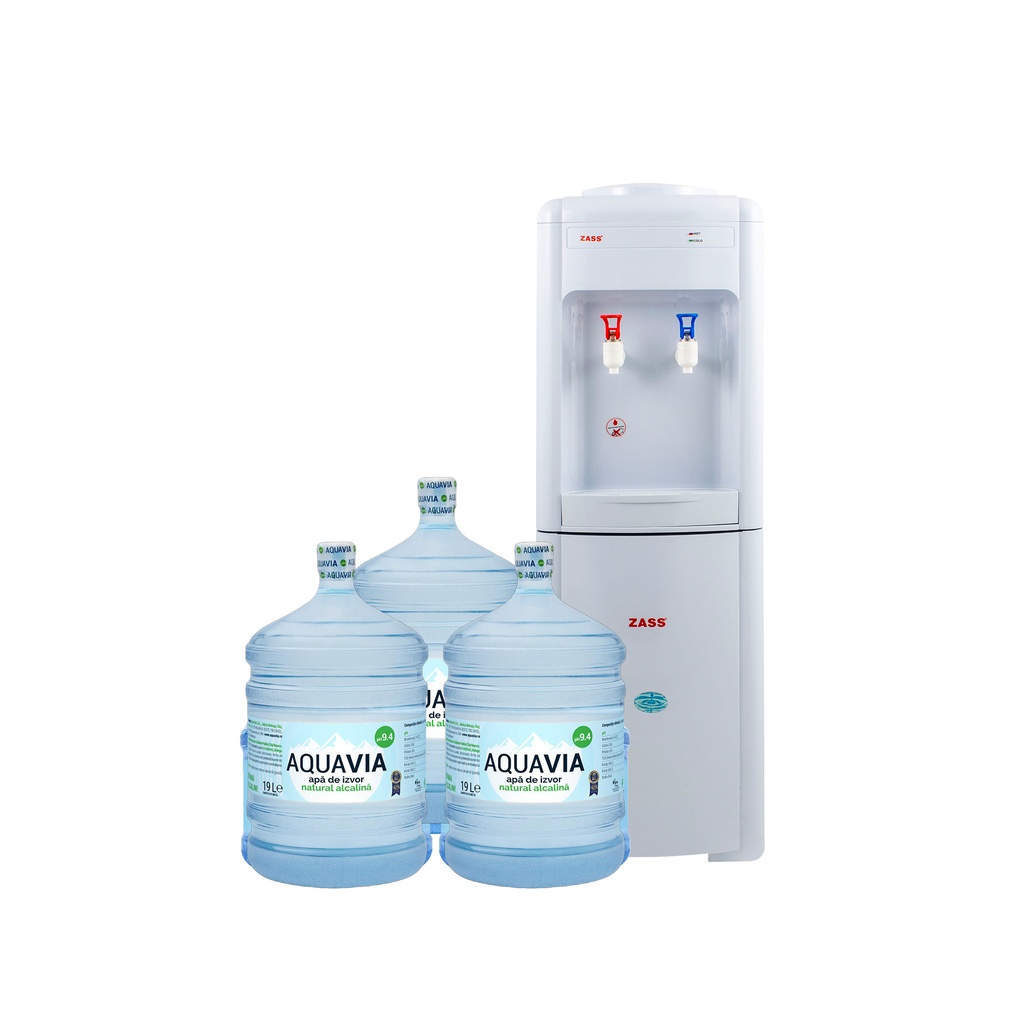 Abonament Lunar Dozator ZASS 01C + 3 x Apa AQUAVIA Apa de Izvor 19L